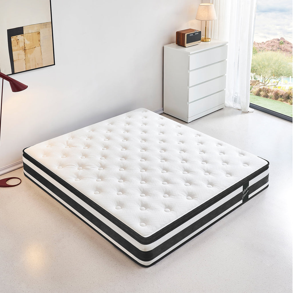 12 Inch Queen Size Mattress,Breathable Memory Foam Hybrid Mattress Knitted Cover,Individual Pocket Spring,Adult