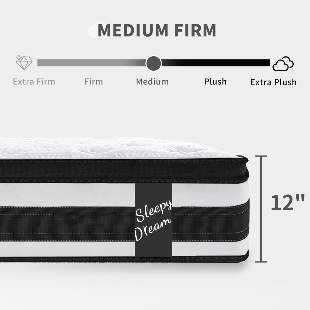 12 Inch Queen Size Mattress,Breathable Memory Foam Hybrid Mattress Knitted Cover,Individual Pocket Spring,Adult