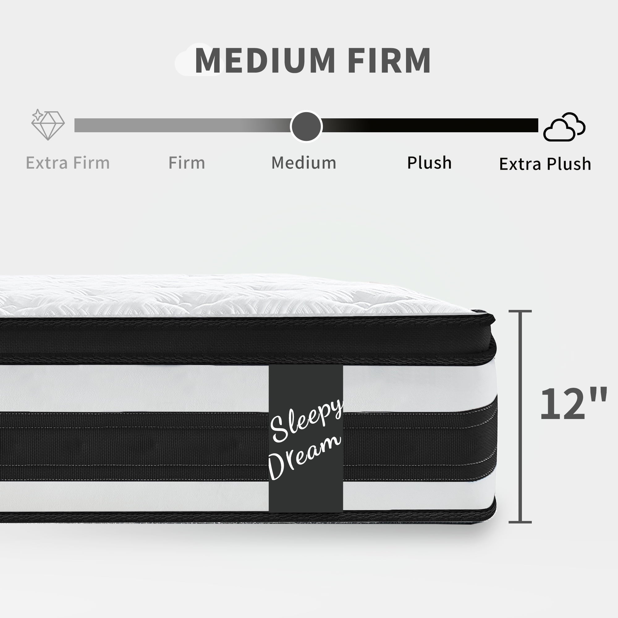 12 Inch Queen Size Mattress,Breathable Memory Foam Hybrid Mattress Knitted Cover,Individual Pocket Spring,Adult