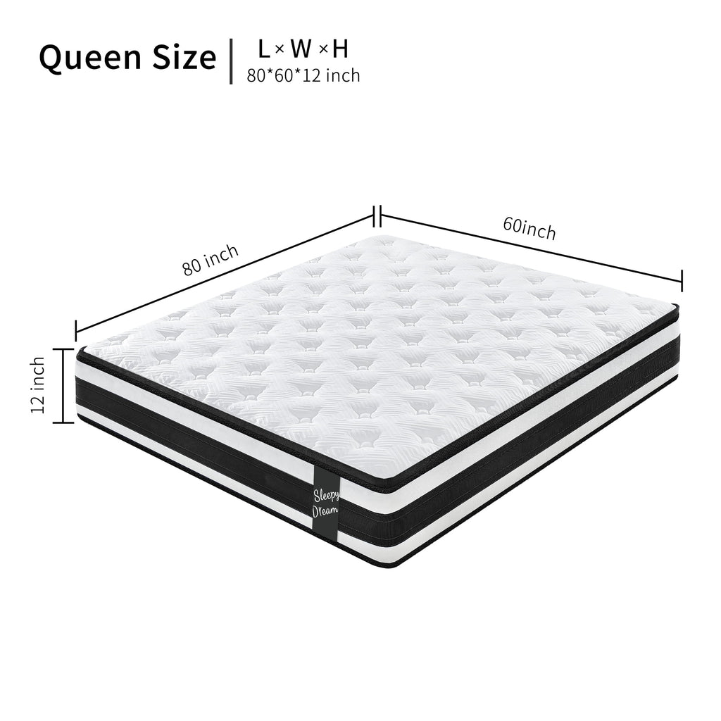 12 Inch Queen Size Mattress,Breathable Memory Foam Hybrid Mattress Knitted Cover,Individual Pocket Spring,Adult