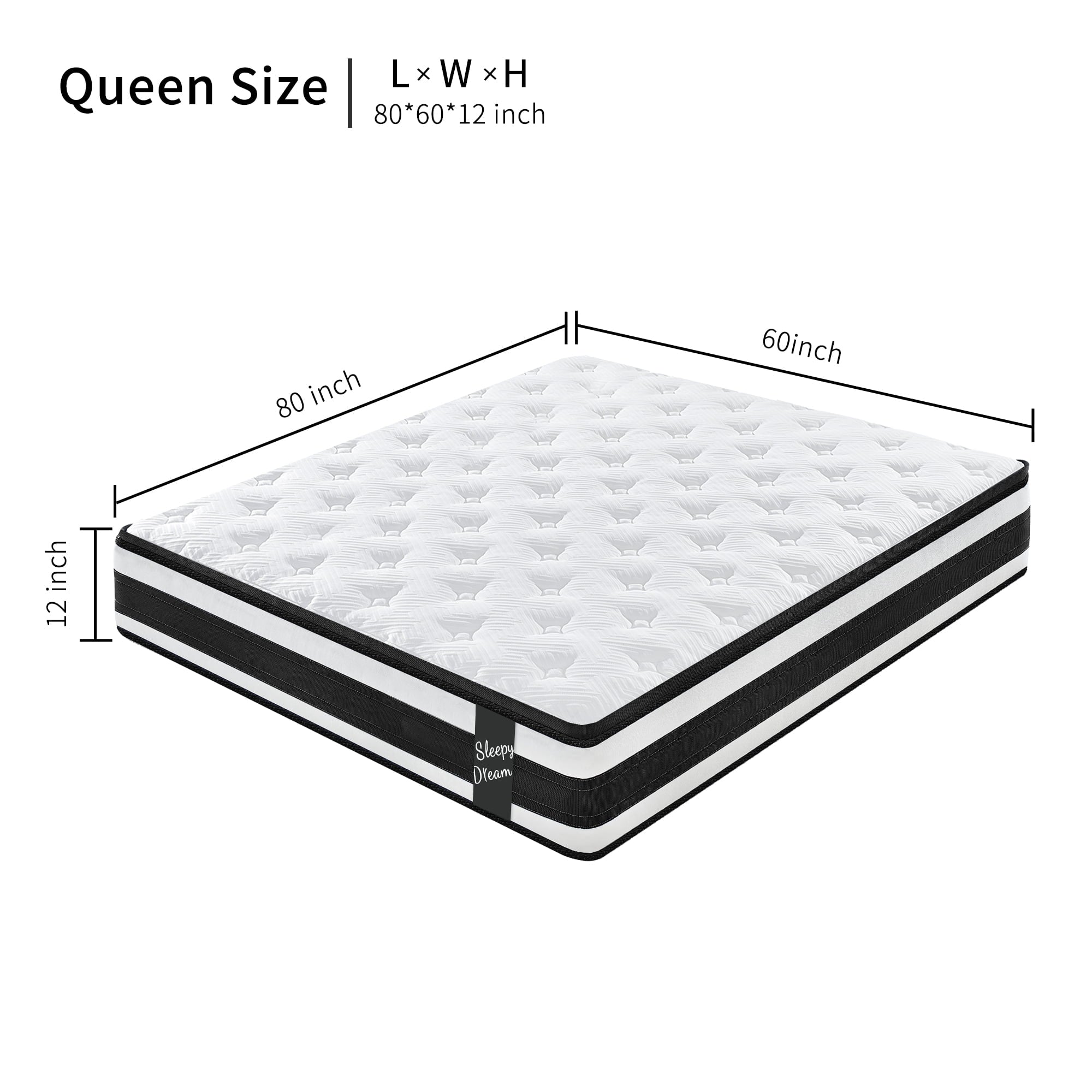 12 Inch Queen Size Mattress,Breathable Memory Foam Hybrid Mattress Knitted Cover,Individual Pocket Spring,Adult