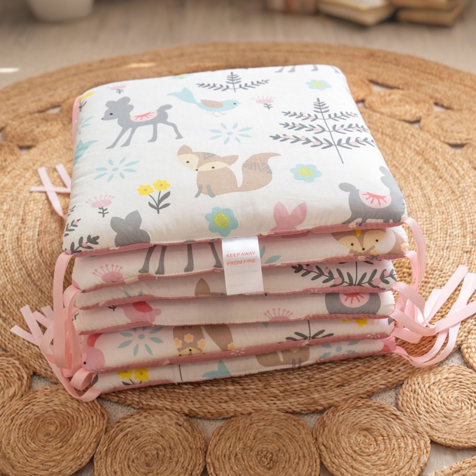 6 Pcs Breathable and soft cotton crib mattress,Padded Cushioned,Pure cotton fabric,Used as Edge Cushioning, with Straps, Easy to Install and Wash