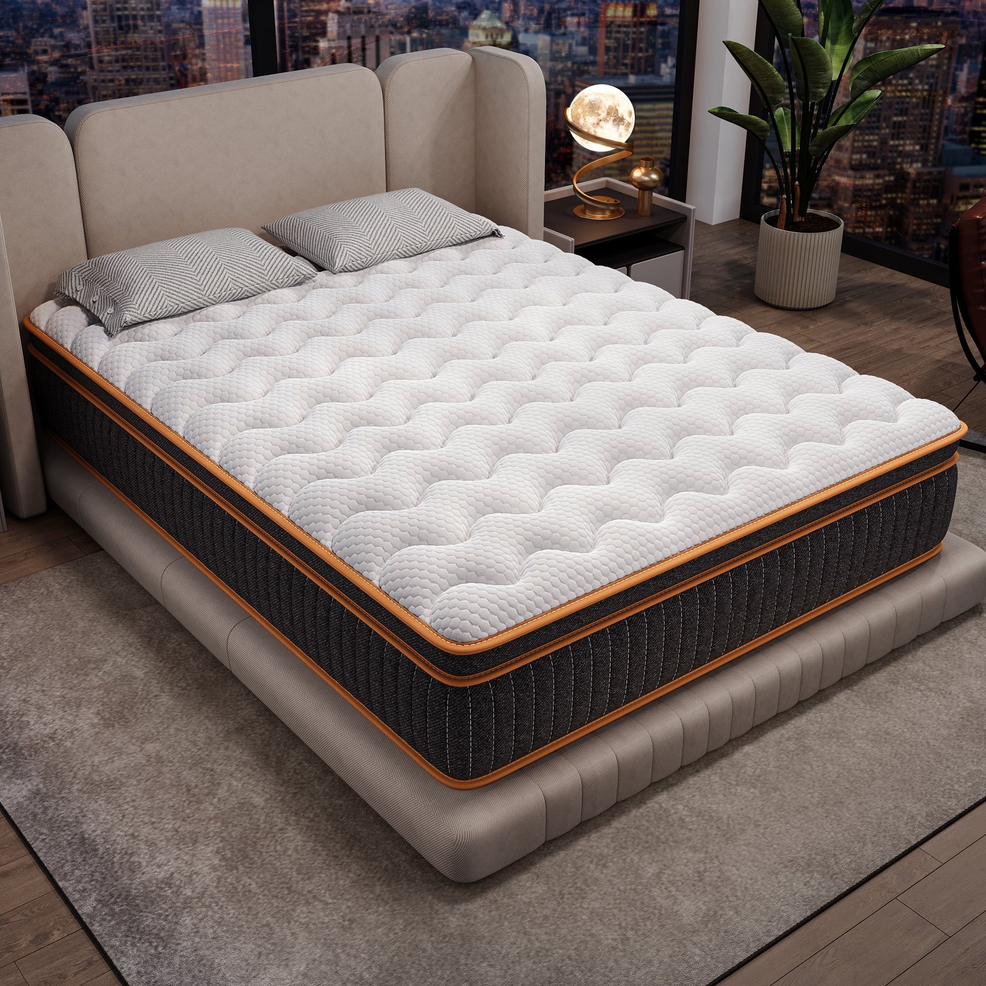 12 inch  Queen mattress, breathable fabric spine protection, independent pocket springs, motion isolation, temperature-sensitive memory foam, suitable for bedrooms and apartments.