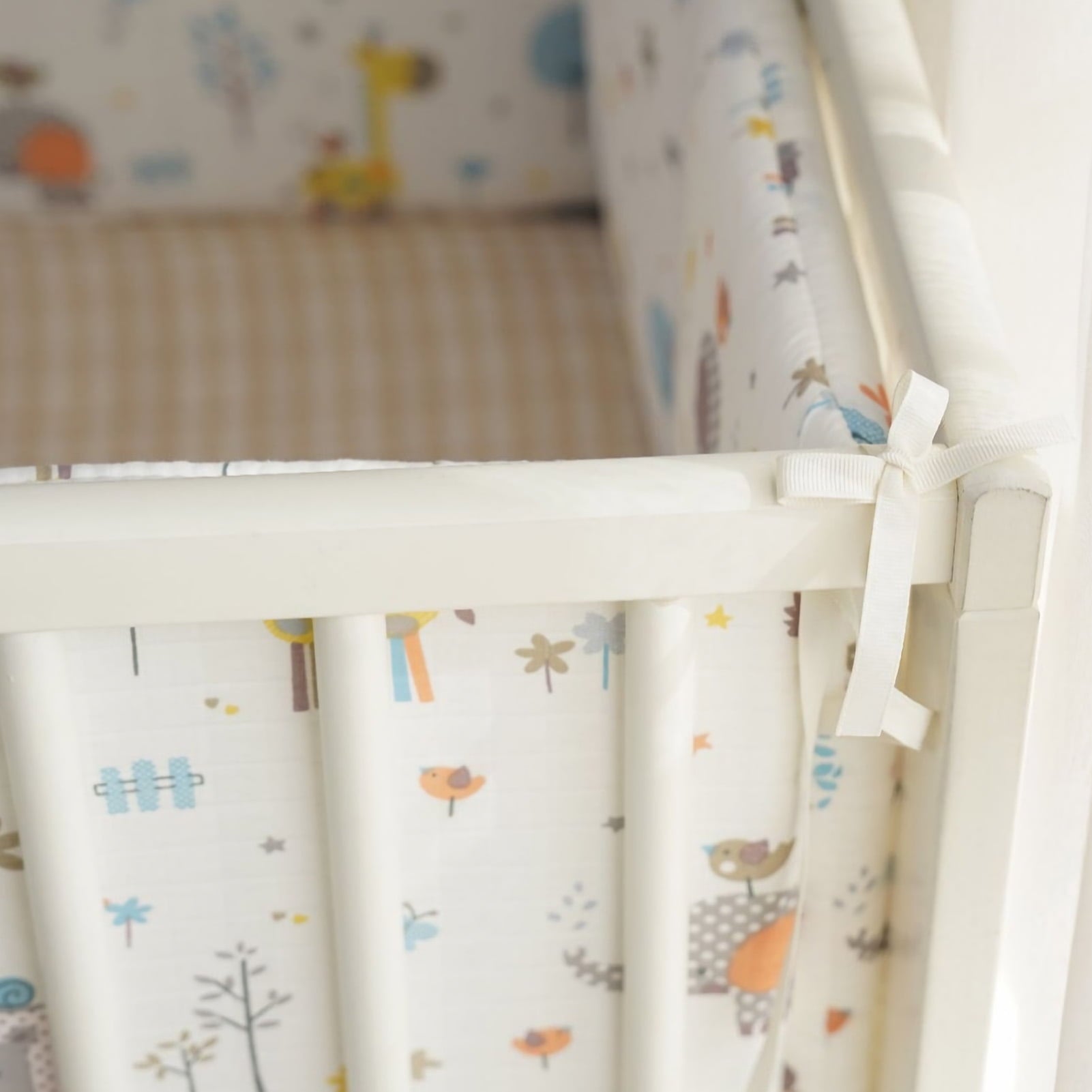 6 Pcs Breathable and soft cotton crib mattress,Padded Cushioned,Pure cotton fabric,Used as Edge Cushioning, with Straps, Easy to Install and Wash