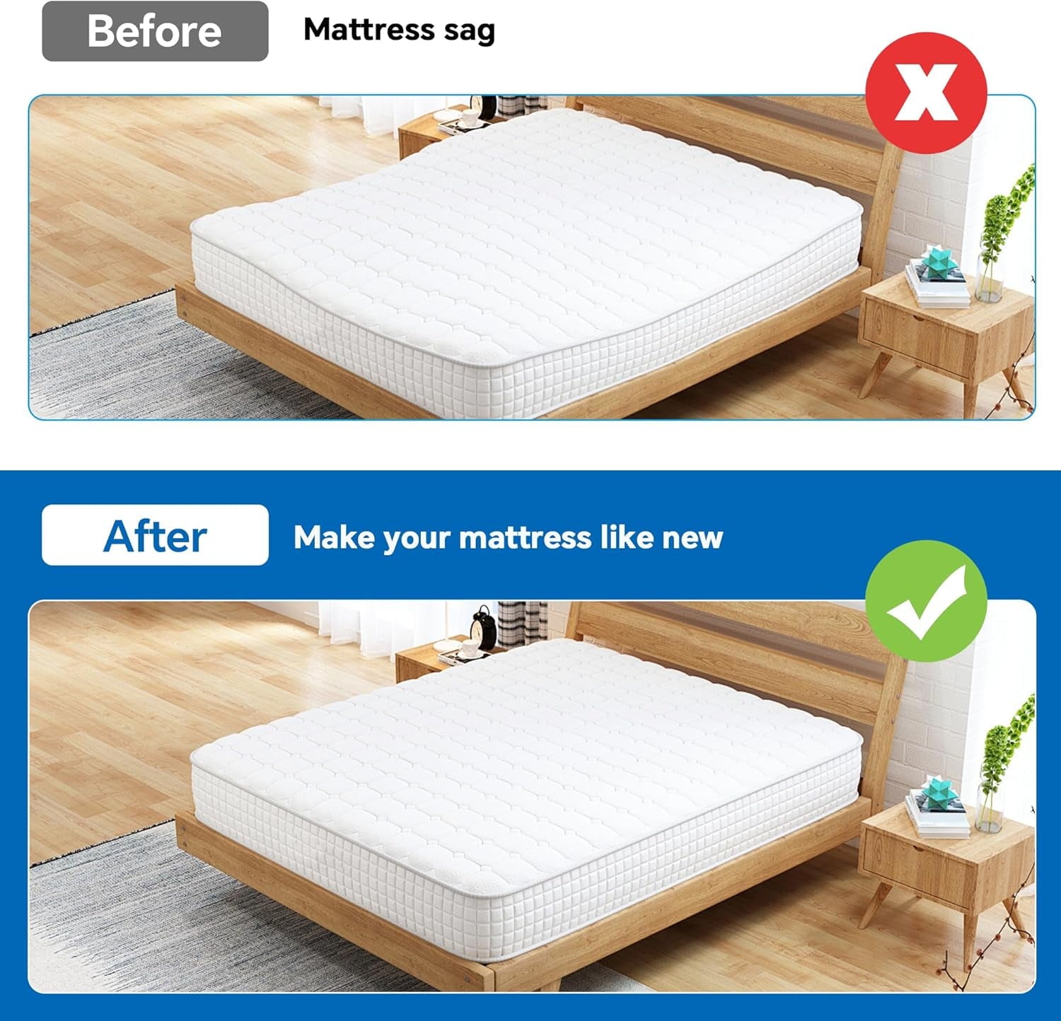 60" L High Density Sagging Mattress Support with Flat Top, 2" Thick Foam Bed Boards for Under Mattress, Firm Pad to Fix Sinking Bed for Sags Deeper 1"-2", (60"x24"x2")