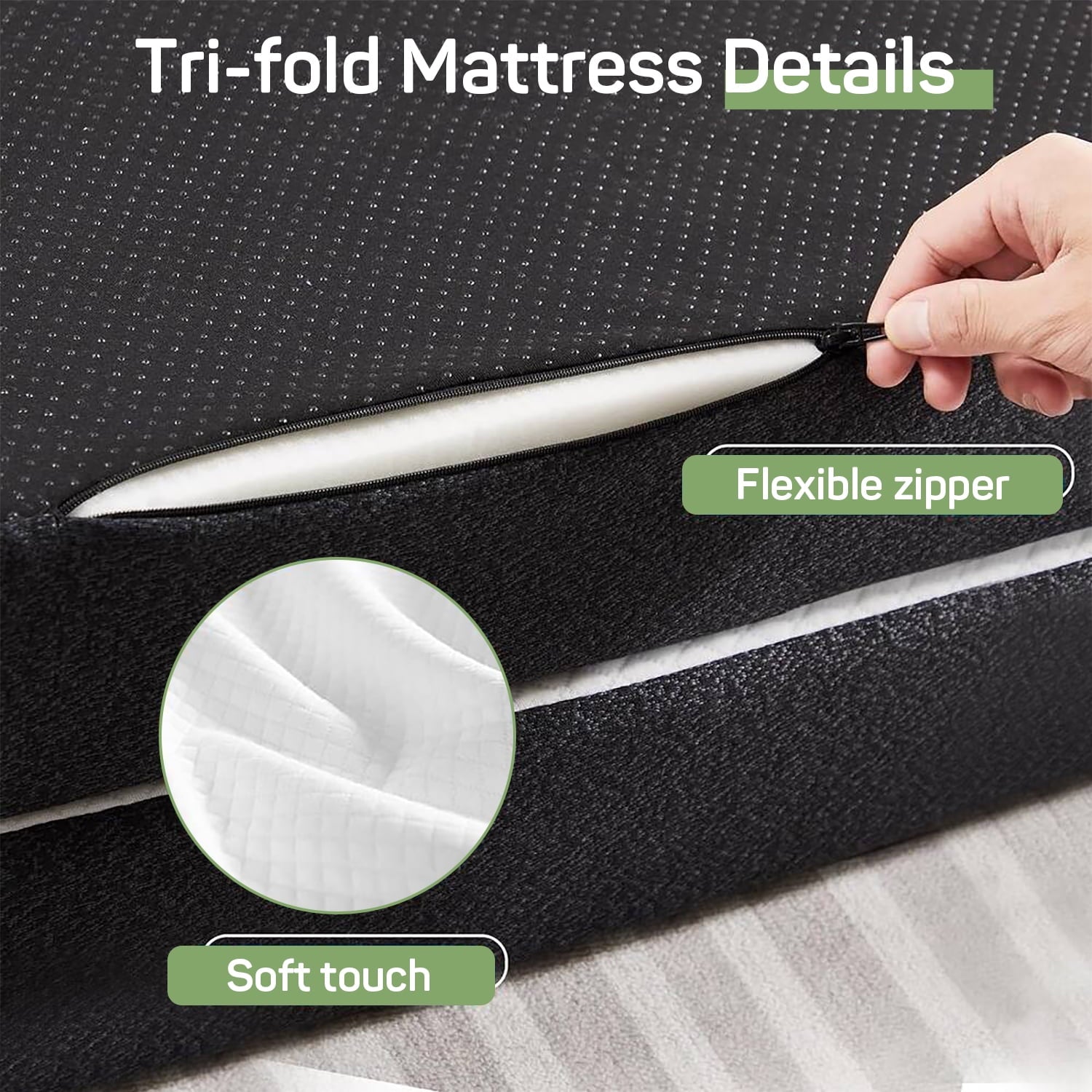 4 inch Foldable Memory Foam Mattress Single Size, CertiPUR-US Certified - Tri-Fold Design with Removable Cover