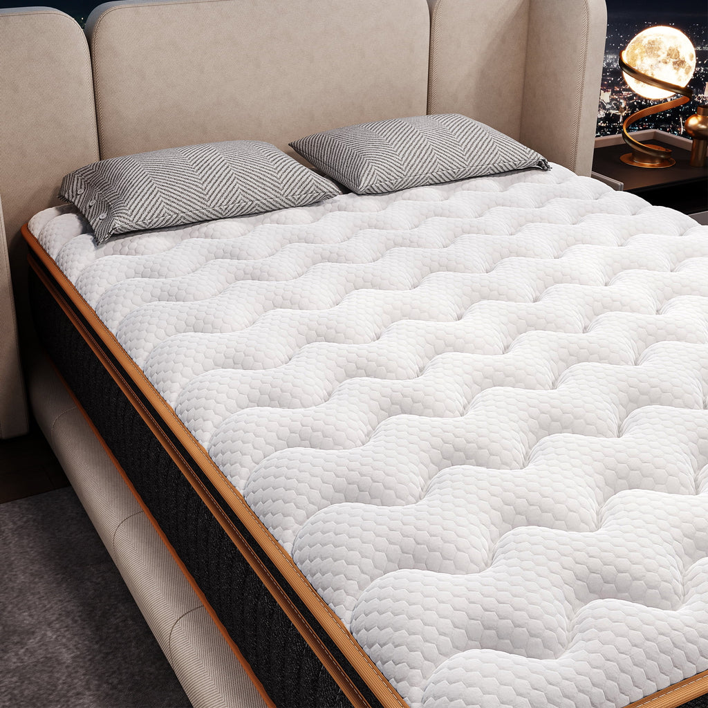 12 inch  Queen mattress, breathable fabric spine protection, independent pocket springs, motion isolation, temperature-sensitive memory foam, suitable for bedrooms and apartments.