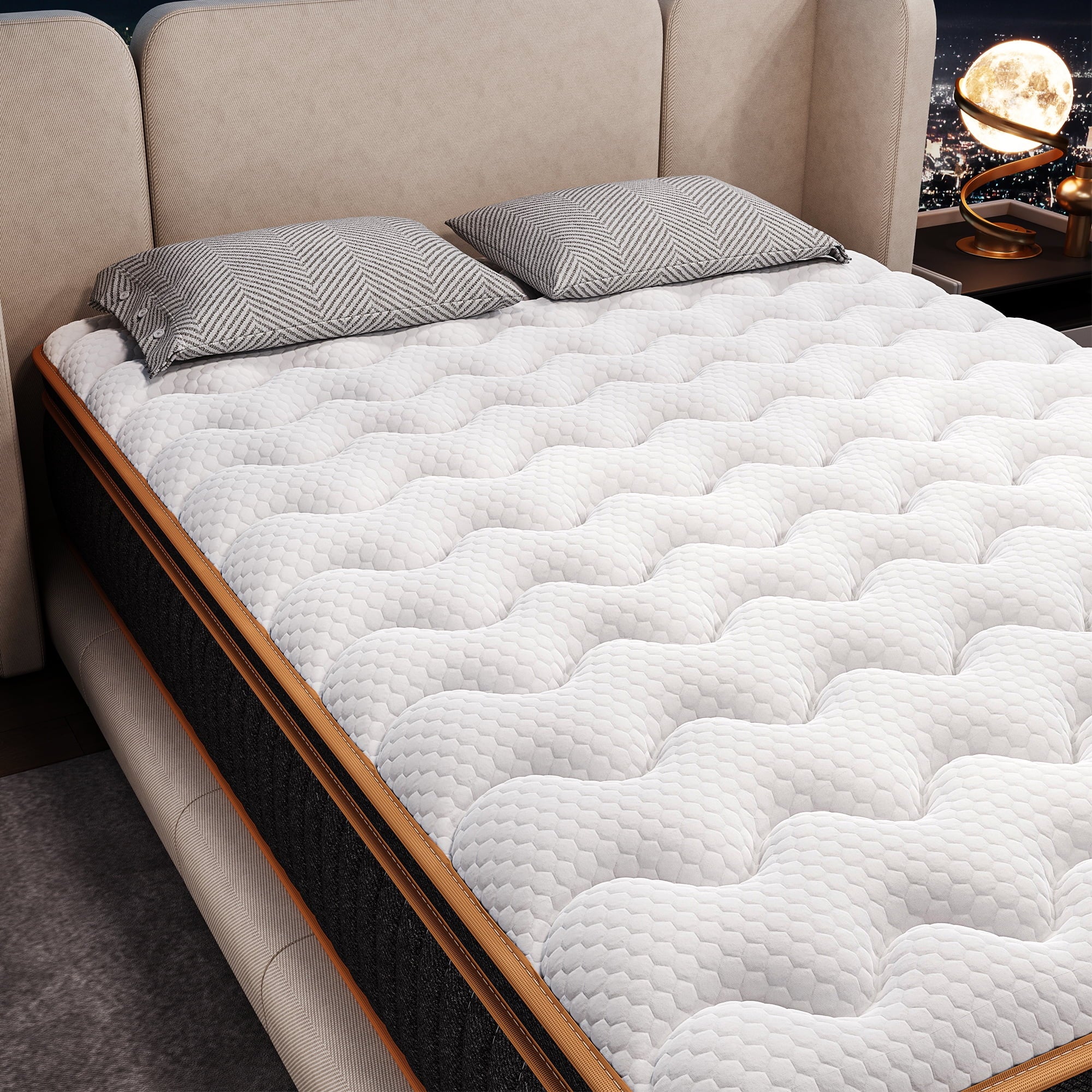 12 inch  Queen mattress, breathable fabric spine protection, independent pocket springs, motion isolation, temperature-sensitive memory foam, suitable for bedrooms and apartments.