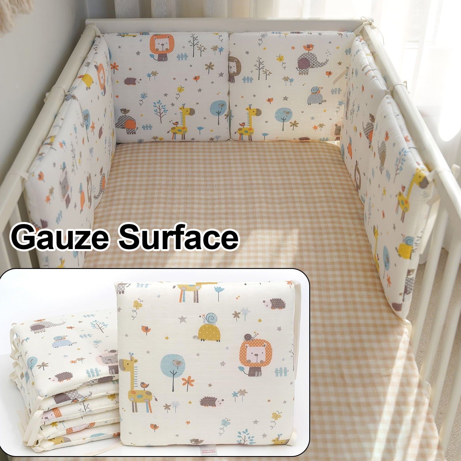 6 Pcs Breathable and soft cotton crib mattress,Padded Cushioned,Pure cotton fabric,Used as Edge Cushioning, with Straps, Easy to Install and Wash