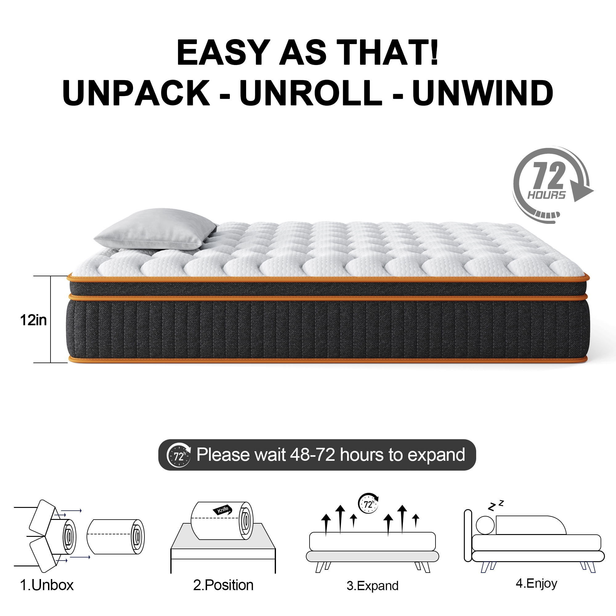 12 inch  Queen mattress, breathable fabric spine protection, independent pocket springs, motion isolation, temperature-sensitive memory foam, suitable for bedrooms and apartments.